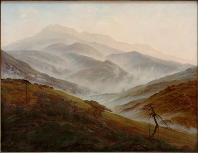 Reuzengebergte landschap met opkomende mist door Caspar David Friedrich